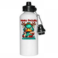 Merry Ducking Funny Sarcastic Grumpy Duck Christmas Aluminum Water Bottle