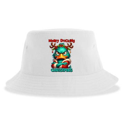 Merry Ducking Funny Sarcastic Grumpy Duck Christmas Sustainable Bucket Hat