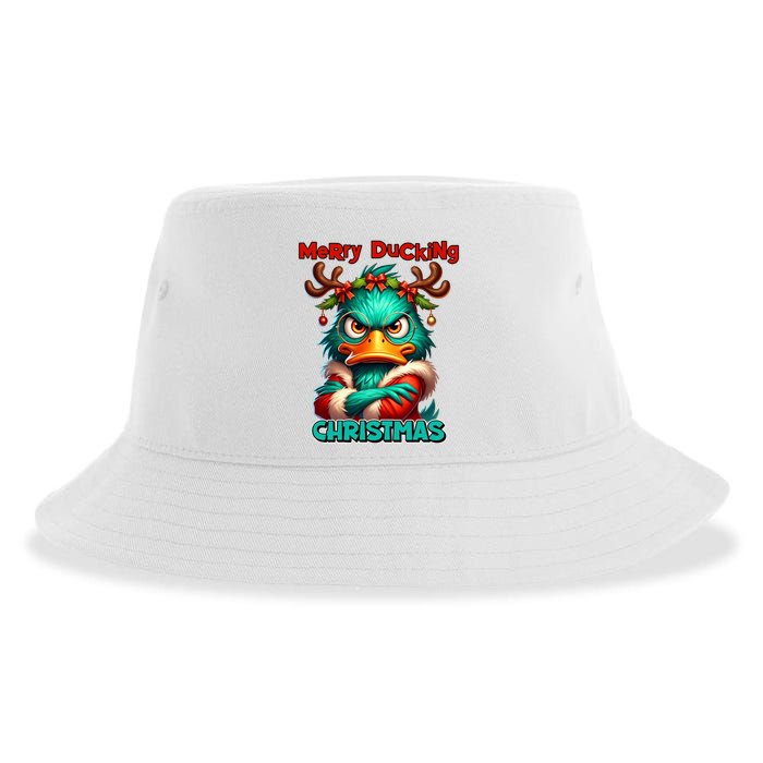 Merry Ducking Funny Sarcastic Grumpy Duck Christmas Sustainable Bucket Hat