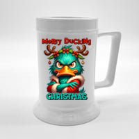 Merry Ducking Funny Sarcastic Grumpy Duck Christmas Beer Stein