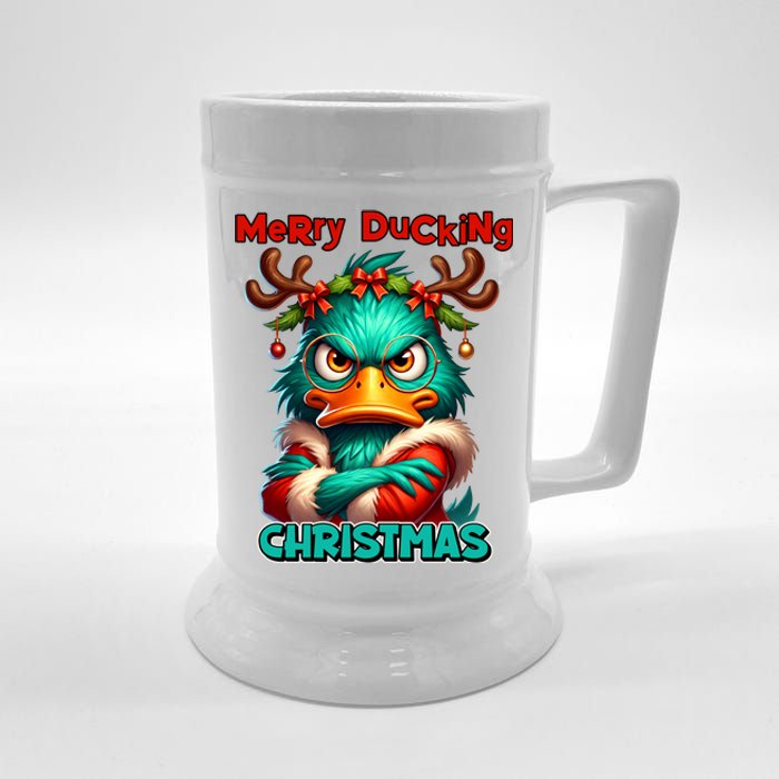 Merry Ducking Funny Sarcastic Grumpy Duck Christmas Beer Stein