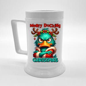 Merry Ducking Funny Sarcastic Grumpy Duck Christmas Beer Stein