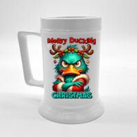 Merry Ducking Funny Sarcastic Grumpy Duck Christmas Beer Stein