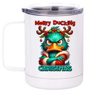 Merry Ducking Funny Sarcastic Grumpy Duck Christmas 12 oz Stainless Steel Tumbler Cup