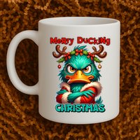 Merry Ducking Funny Sarcastic Grumpy Duck Christmas Mug