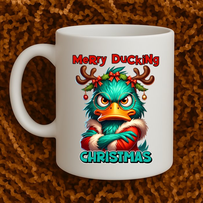 Merry Ducking Funny Sarcastic Grumpy Duck Christmas Mug