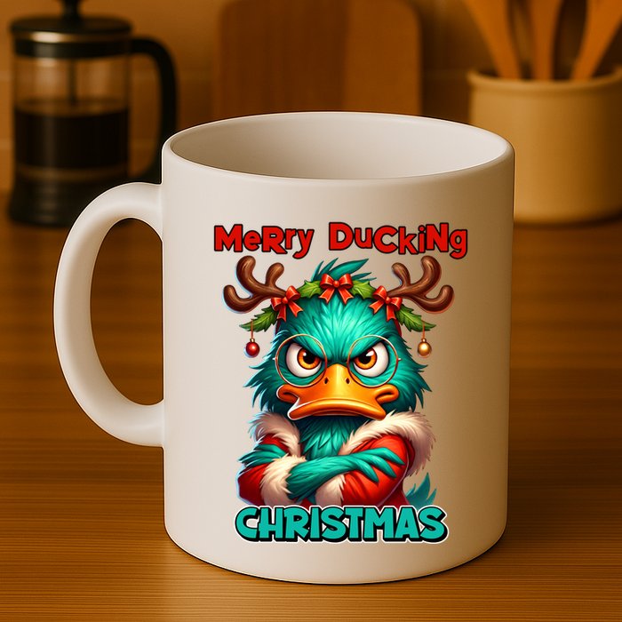 Merry Ducking Funny Sarcastic Grumpy Duck Christmas Mug