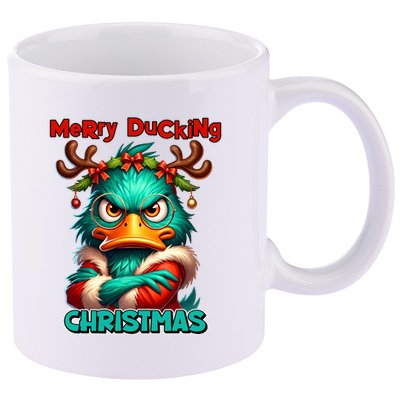 Merry Ducking Funny Sarcastic Grumpy Duck Christmas 11oz C Handle Ceramic Mug