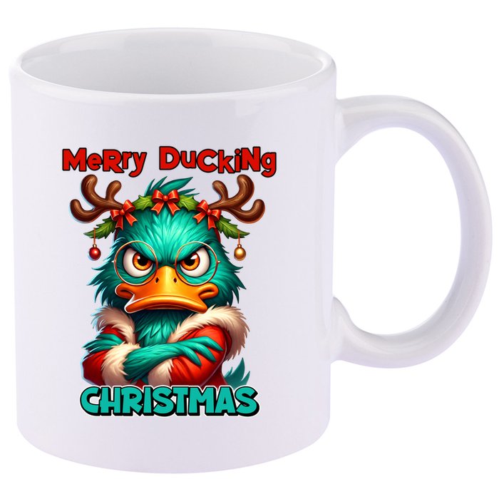 Merry Ducking Funny Sarcastic Grumpy Duck Christmas 11oz C Handle Ceramic Mug