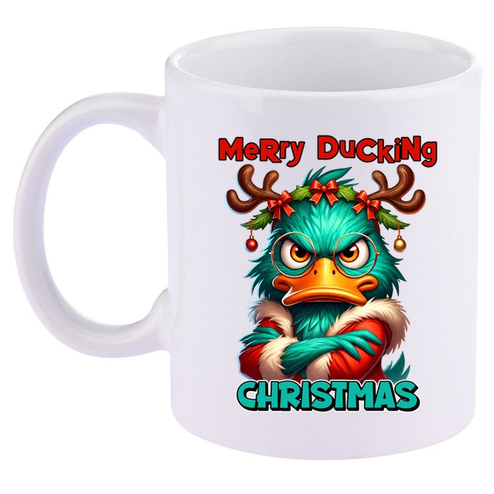Merry Ducking Funny Sarcastic Grumpy Duck Christmas 11oz C Handle Ceramic Mug
