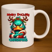 Merry Ducking Funny Sarcastic Grumpy Duck Christmas 11oz C Handle Ceramic Mug