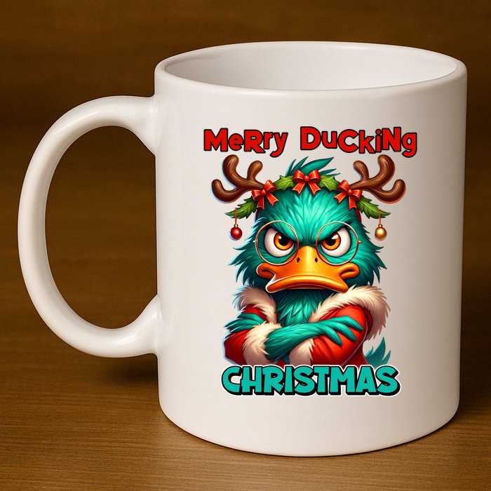 Merry Ducking Funny Sarcastic Grumpy Duck Christmas 11oz C Handle Ceramic Mug