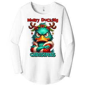 Merry Ducking Funny Sarcastic Grumpy Duck Christmas Women's Perfect Tri Tunic Long Sleeve Shirt