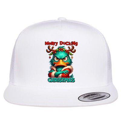 Merry Ducking Funny Sarcastic Grumpy Duck Christmas Flat Bill Trucker Hat
