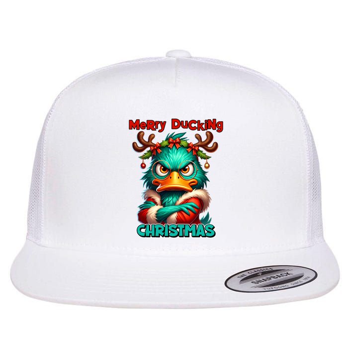 Merry Ducking Funny Sarcastic Grumpy Duck Christmas Flatbill Hat