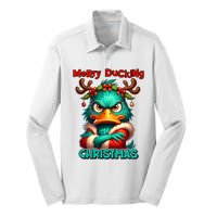 Merry Ducking Funny Sarcastic Grumpy Duck Christmas Silk Touch Performance Long Sleeve Polo