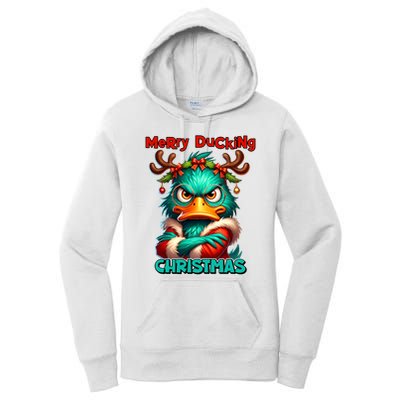 Merry Ducking Funny Sarcastic Grumpy Duck Christmas Women's Pullover Hoodie