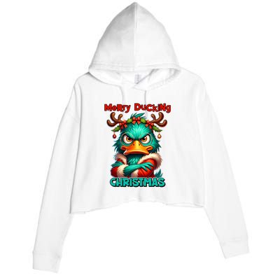 Merry Ducking Funny Sarcastic Grumpy Duck Christmas Crop Fleece Hoodie