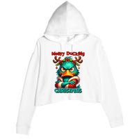 Merry Ducking Funny Sarcastic Grumpy Duck Christmas Crop Fleece Hoodie