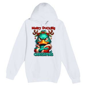 Merry Ducking Funny Sarcastic Grumpy Duck Christmas Premium Pullover Hoodie