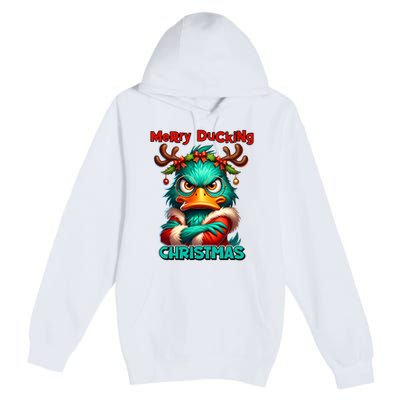 Merry Ducking Funny Sarcastic Grumpy Duck Christmas Premium Pullover Hoodie