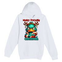 Merry Ducking Funny Sarcastic Grumpy Duck Christmas Premium Pullover Hoodie