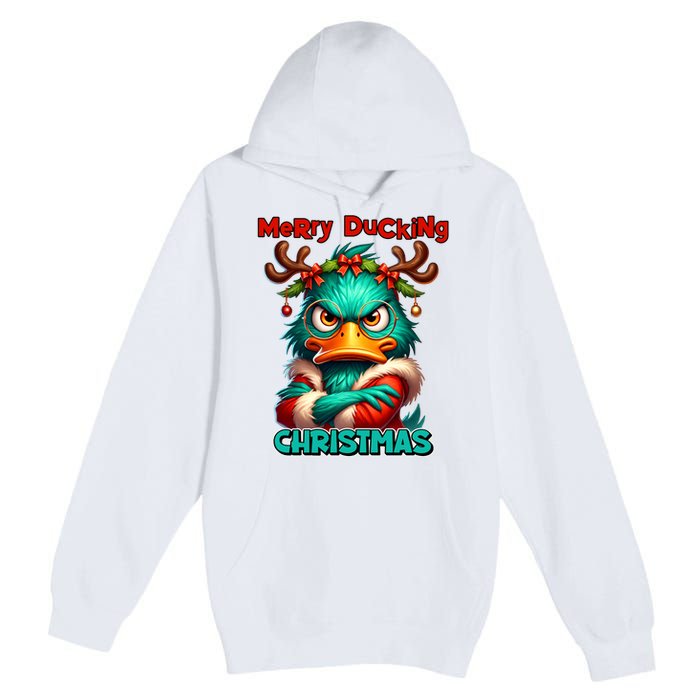 Merry Ducking Funny Sarcastic Grumpy Duck Christmas Premium Pullover Hoodie