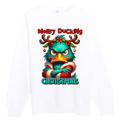 Merry Ducking Funny Sarcastic Grumpy Duck Christmas Premium Crewneck Sweatshirt