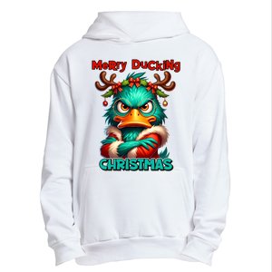 Merry Ducking Funny Sarcastic Grumpy Duck Christmas Urban Pullover Hoodie