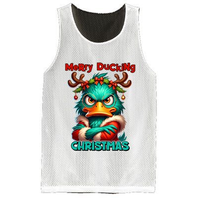 Merry Ducking Funny Sarcastic Grumpy Duck Christmas Mesh Reversible Basketball Jersey Tank
