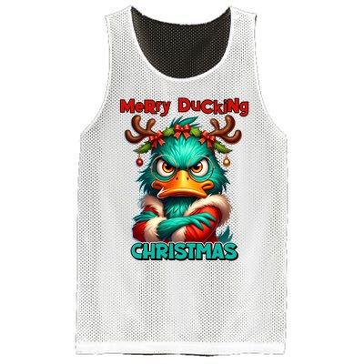 Merry Ducking Funny Sarcastic Grumpy Duck Christmas Mesh Reversible Basketball Jersey Tank