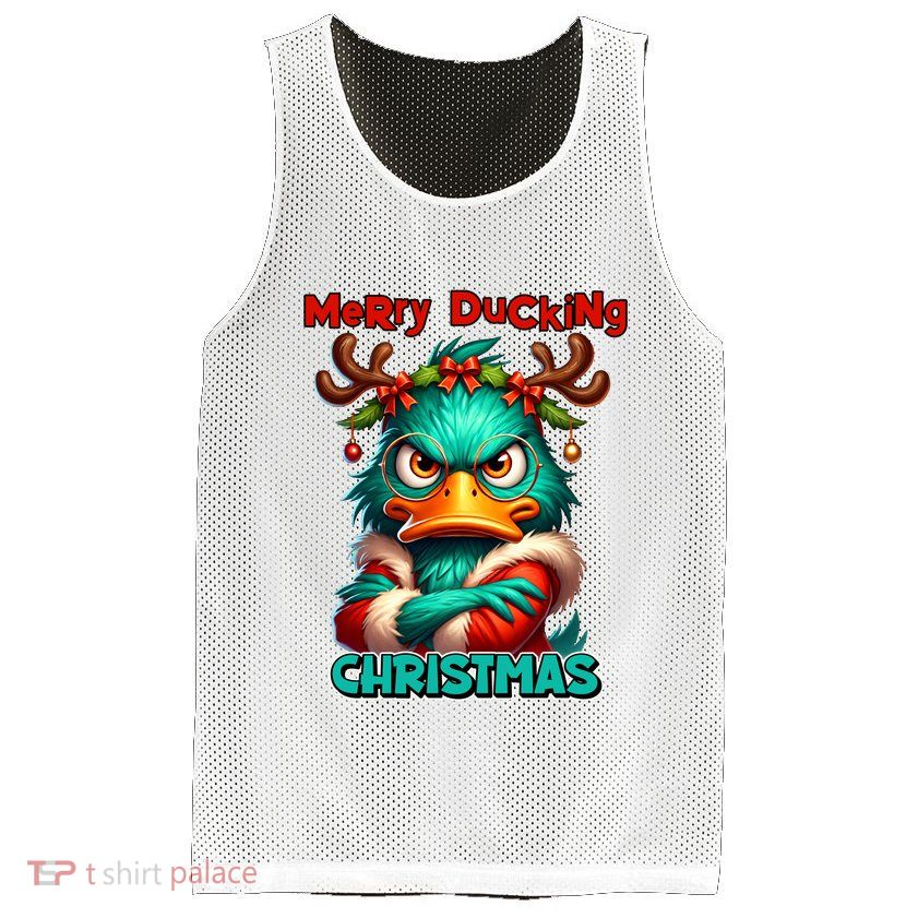 Merry Ducking Funny Sarcastic Grumpy Duck Christmas Mesh Reversible Basketball Jersey Tank