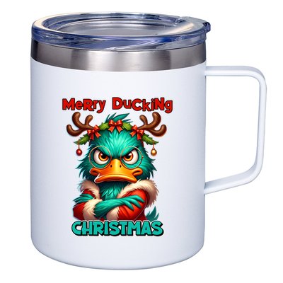 Merry Ducking Funny Sarcastic Grumpy Duck Christmas 12oz Stainless Steel Coffee Mug