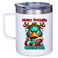 Merry Ducking Funny Sarcastic Grumpy Duck Christmas 12oz Stainless Steel Coffee Mug
