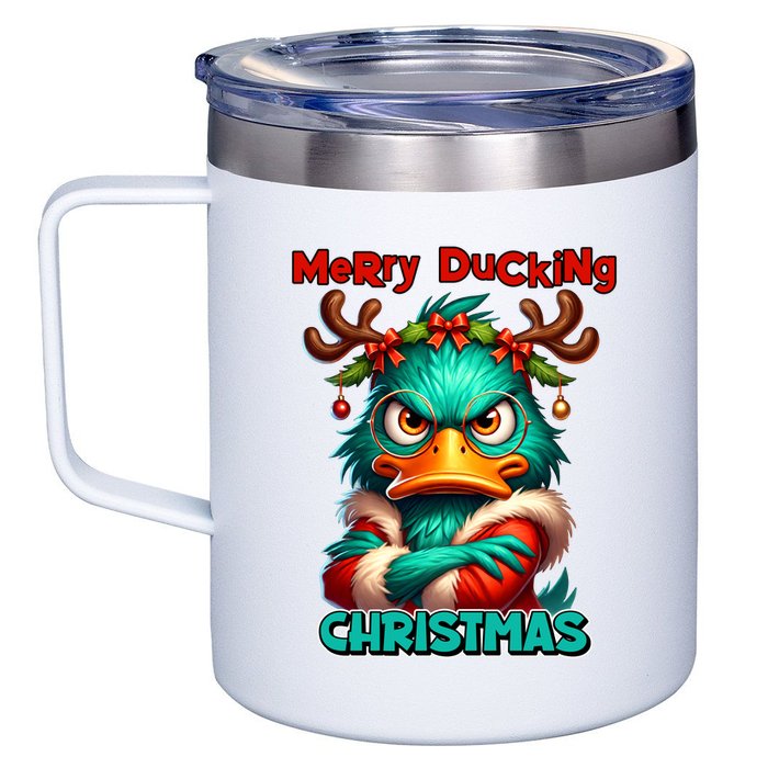 Merry Ducking Funny Sarcastic Grumpy Duck Christmas 12oz Stainless Steel Coffee Mug