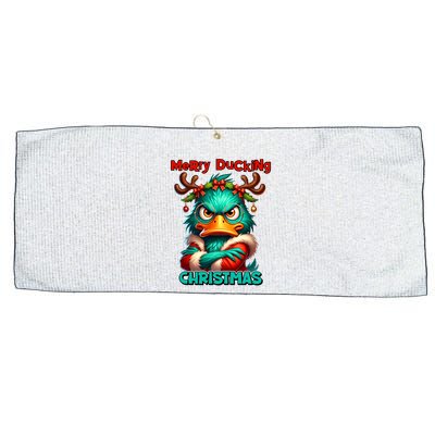 Merry Ducking Funny Sarcastic Grumpy Duck Christmas Large Microfiber Waffle Golf Towel