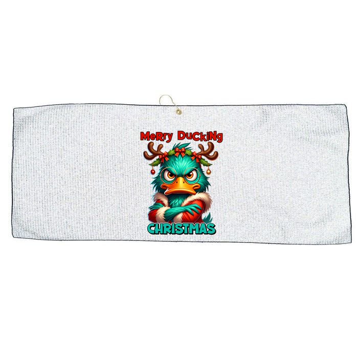 Merry Ducking Funny Sarcastic Grumpy Duck Christmas Large Microfiber Waffle Golf Towel