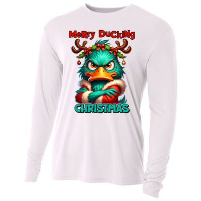 Merry Ducking Funny Sarcastic Grumpy Duck Christmas Cooling Performance Long Sleeve Crew