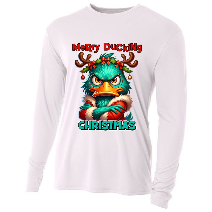 Merry Ducking Funny Sarcastic Grumpy Duck Christmas Cooling Performance Long Sleeve Crew