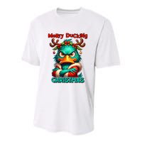 Merry Ducking Funny Sarcastic Grumpy Duck Christmas Youth Performance Sprint T-Shirt