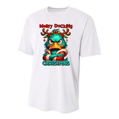 Merry Ducking Funny Sarcastic Grumpy Duck Christmas Youth Performance Sprint T-Shirt