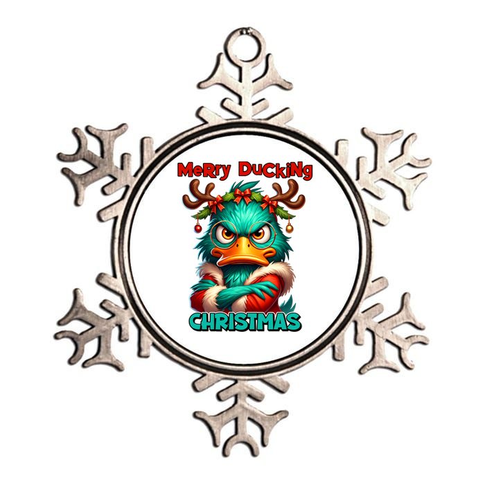 Merry Ducking Funny Sarcastic Grumpy Duck Christmas Metallic Star Ornament