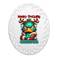 Merry Ducking Funny Sarcastic Grumpy Duck Christmas Ceramic Oval Ornament