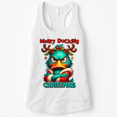 Merry Ducking Funny Sarcastic Grumpy Duck Christmas Womens Tank Top