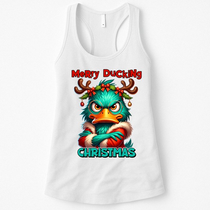 Merry Ducking Funny Sarcastic Grumpy Duck Christmas Womens Tank Top