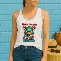 Merry Ducking Funny Sarcastic Grumpy Duck Christmas Womens Tank Top