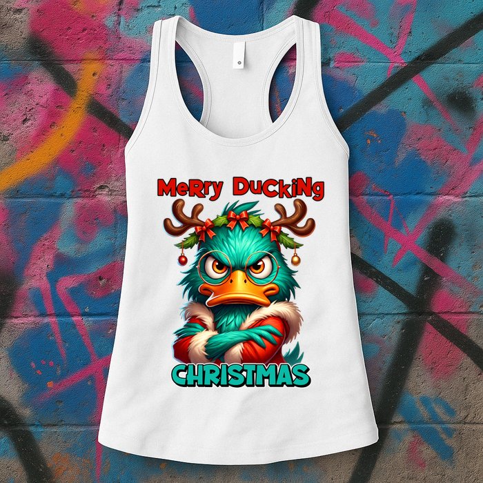 Merry Ducking Funny Sarcastic Grumpy Duck Christmas Womens Tank Top