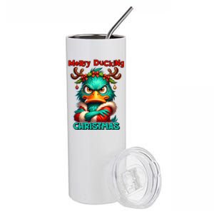 Merry Ducking Funny Sarcastic Grumpy Duck Christmas Stainless Steel Tumbler