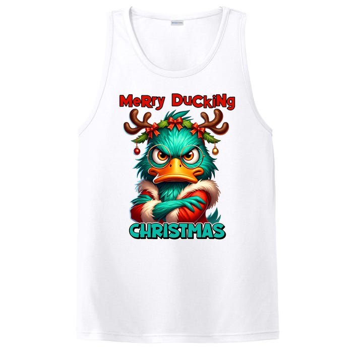 Merry Ducking Funny Sarcastic Grumpy Duck Christmas PosiCharge Competitor Tank