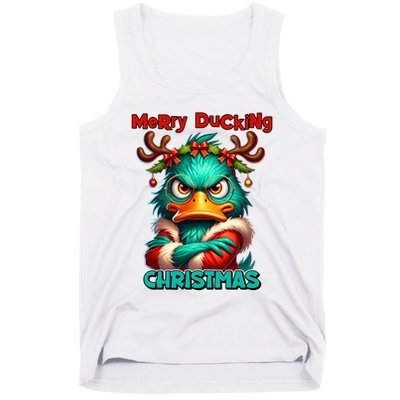 Merry Ducking Funny Sarcastic Grumpy Duck Christmas Tank Top
